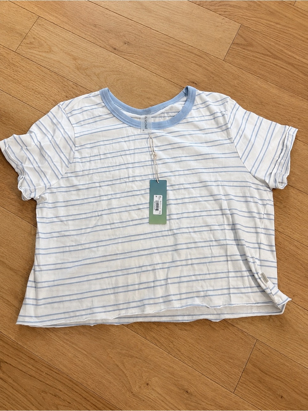 Altar'd State White Tee with Light Blue Stripes